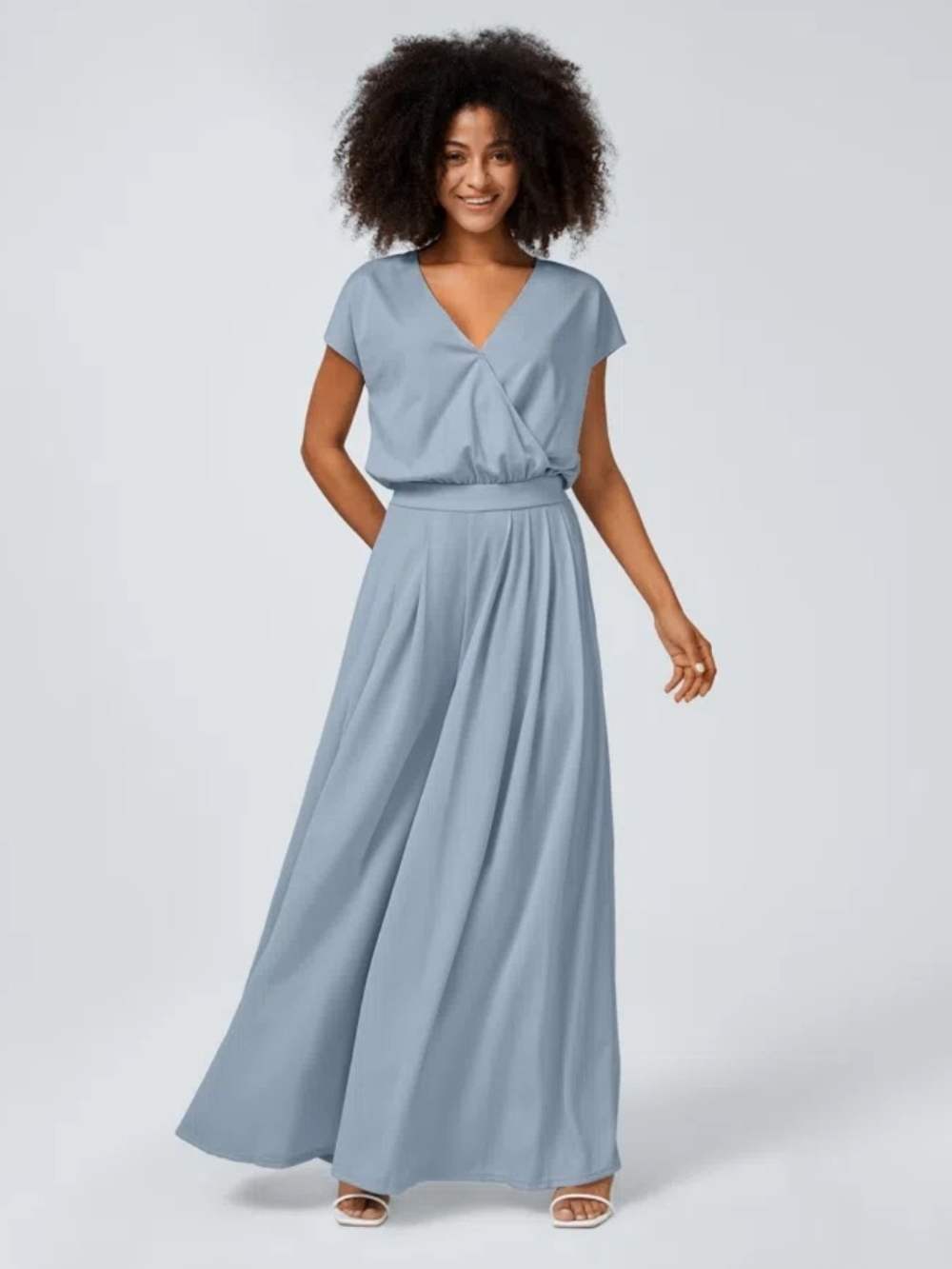 NWT Size XL HALARA Light Blue V-Neck Wide-Leg Jumpsuit